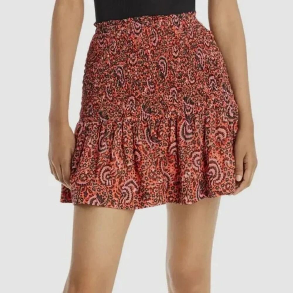 NEW NWT ALC Kade Floral Smocked Silk Mini Skirt Pink Sz 8